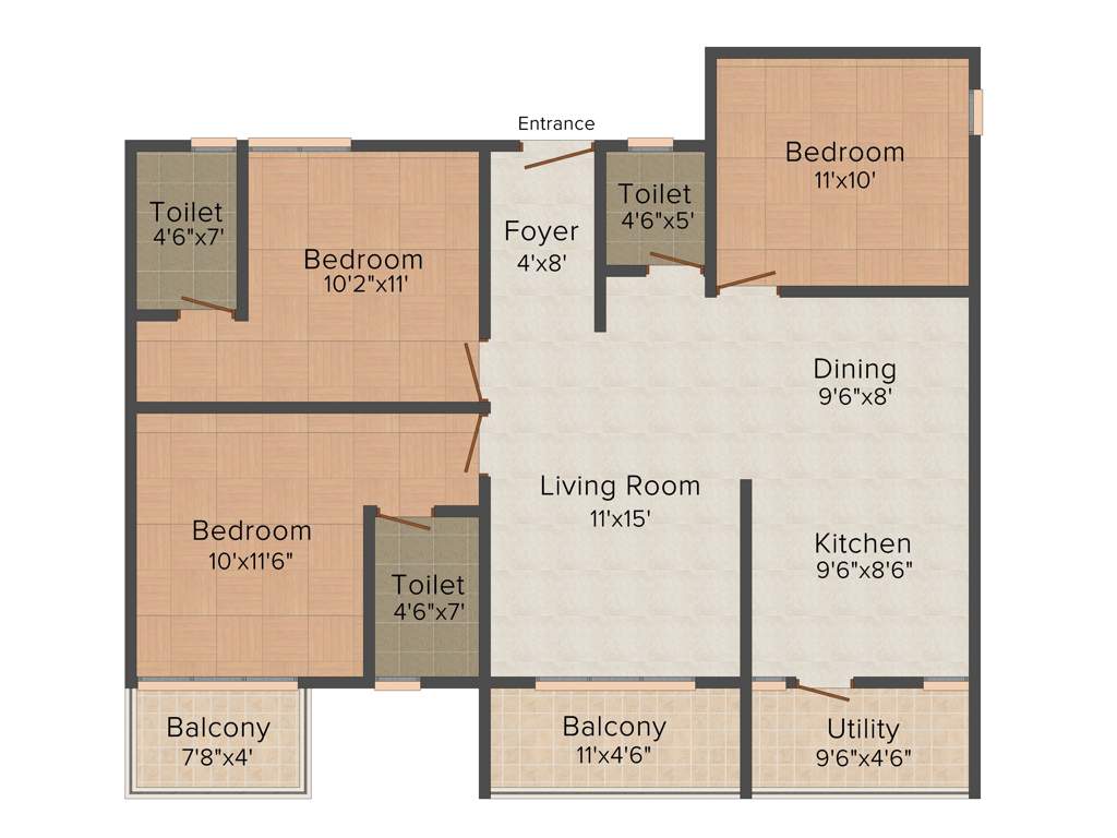 AMR Oaks (3BHK+3T (1,237 sq ft) 1237 sq ft)