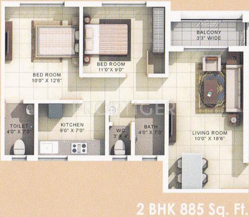 Roop Park (2BHK+2T (885 sq ft) 885 sq ft)