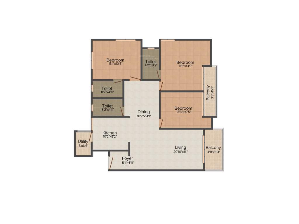 Bren Paddington (3BHK+3T (1,582 sq ft) 1582 sq ft)