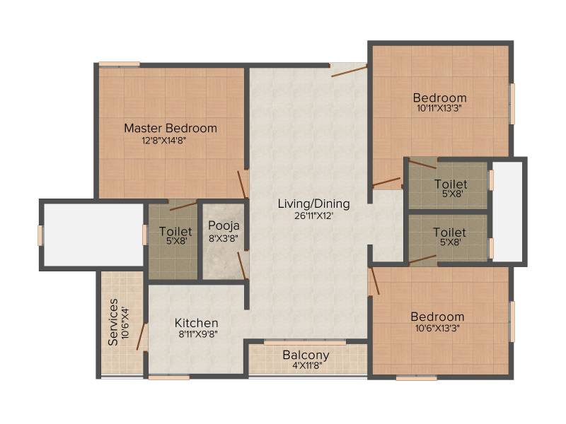 Krishna Sunville (3BHK+3T (1,542 sq ft) + Servant Room 1542 sq ft)