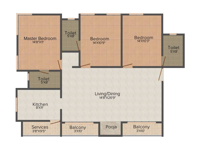 Krishna Sunville (3BHK+3T (1,605 sq ft) + Servant Room 1605 sq ft)