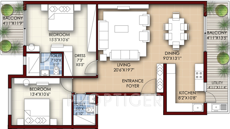 Krishvi Dhavala (2BHK+2T (1,355 sq ft) 1355 sq ft)