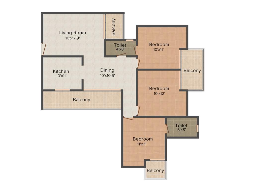 Town White Orchid (3BHK+2T (1,544 sq ft) 1544 sq ft)