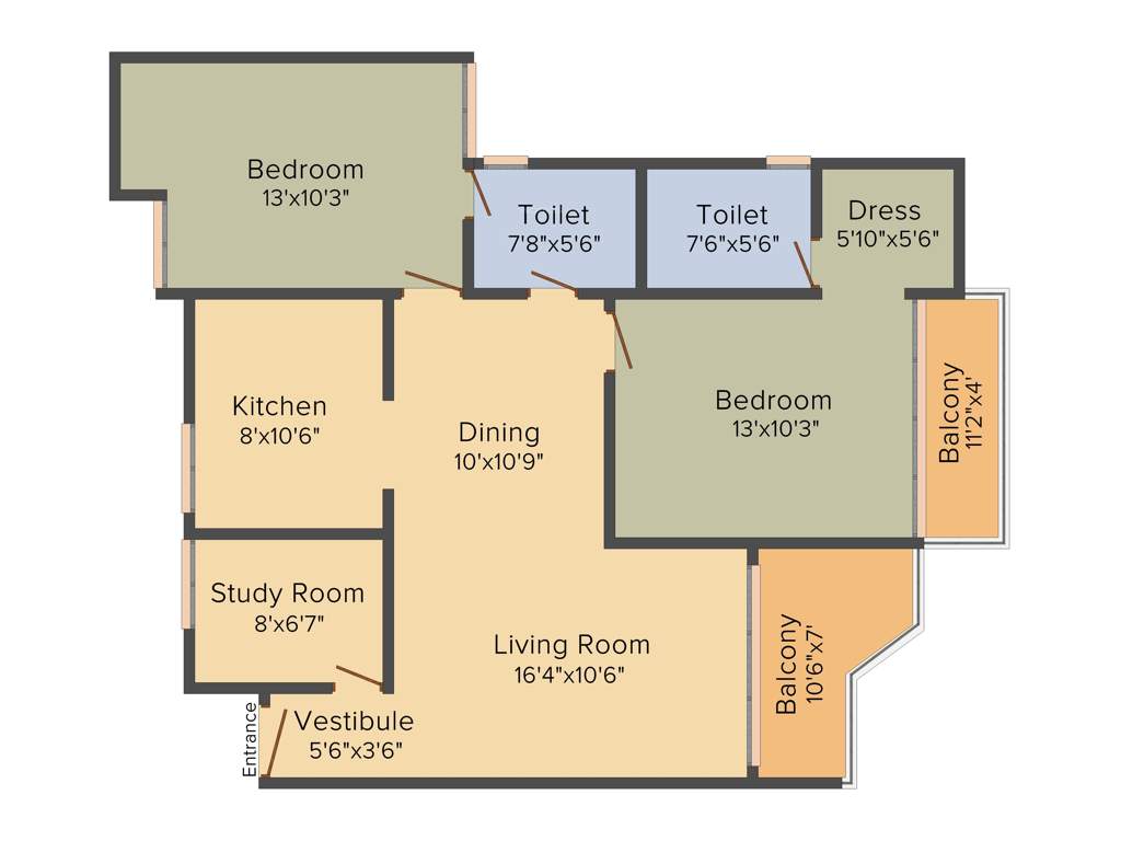 BDI Sunshine City (2BHK+2T (1,260 sq ft)   Study Room 1260 sq ft)