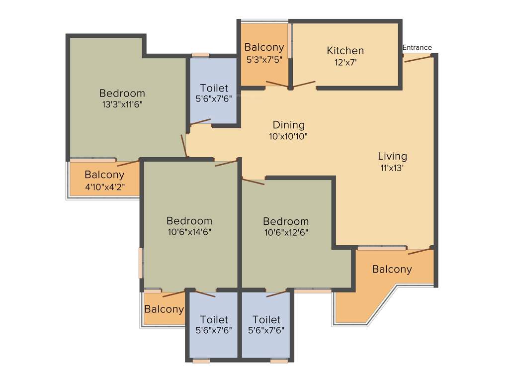 BDI Sunshine City (3BHK+3T (1,460 sq ft) 1460 sq ft)