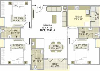 Saroj White Sands (3BHK+3T (1,505 sq ft) 1505 sq ft)