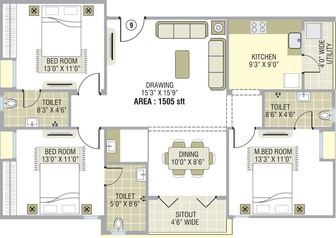 Saroj White Sands (3BHK+3T (1,505 sq ft) 1505 sq ft)
