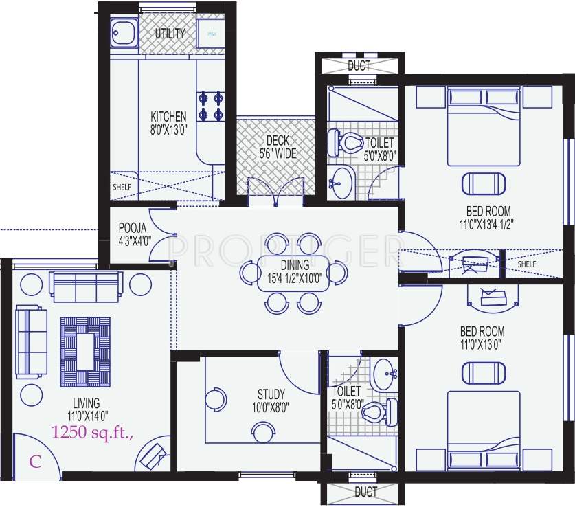 Vijay Boulevard (3BHK+2T (1,250 sq ft)   Pooja Room 1250 sq ft)