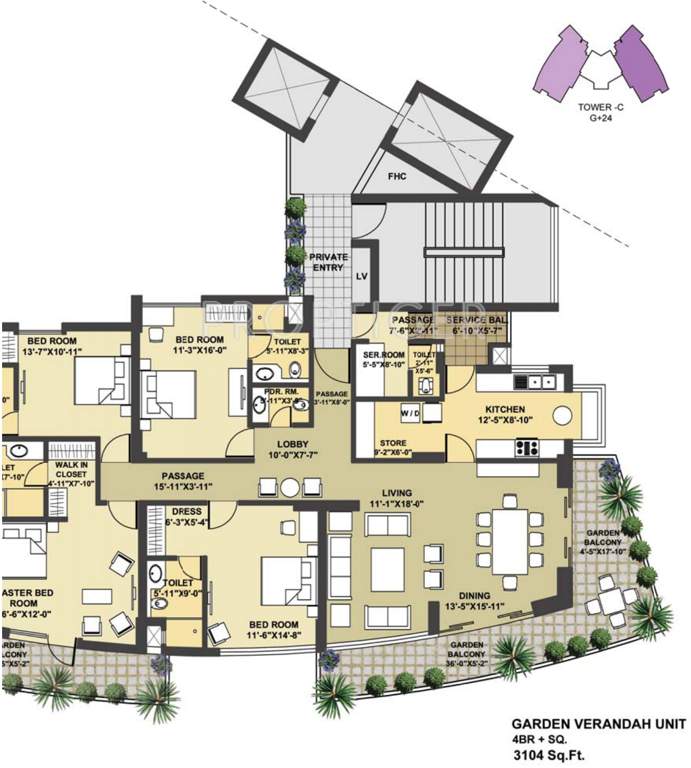 Pioneer Presidia (4BHK+6T (3,104 sq ft) + Servant Room 3104 sq ft)