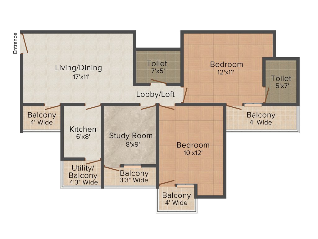 Supertech Grand Circuit (2BHK+2T (1,155 sq ft) 1155 sq ft)