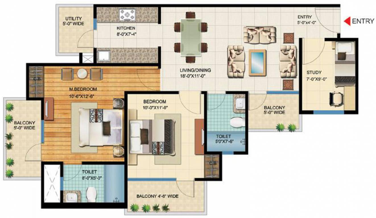 VVIP Homes (2BHK+2T (1,230 sq ft) + Study Room 1230 sq ft)