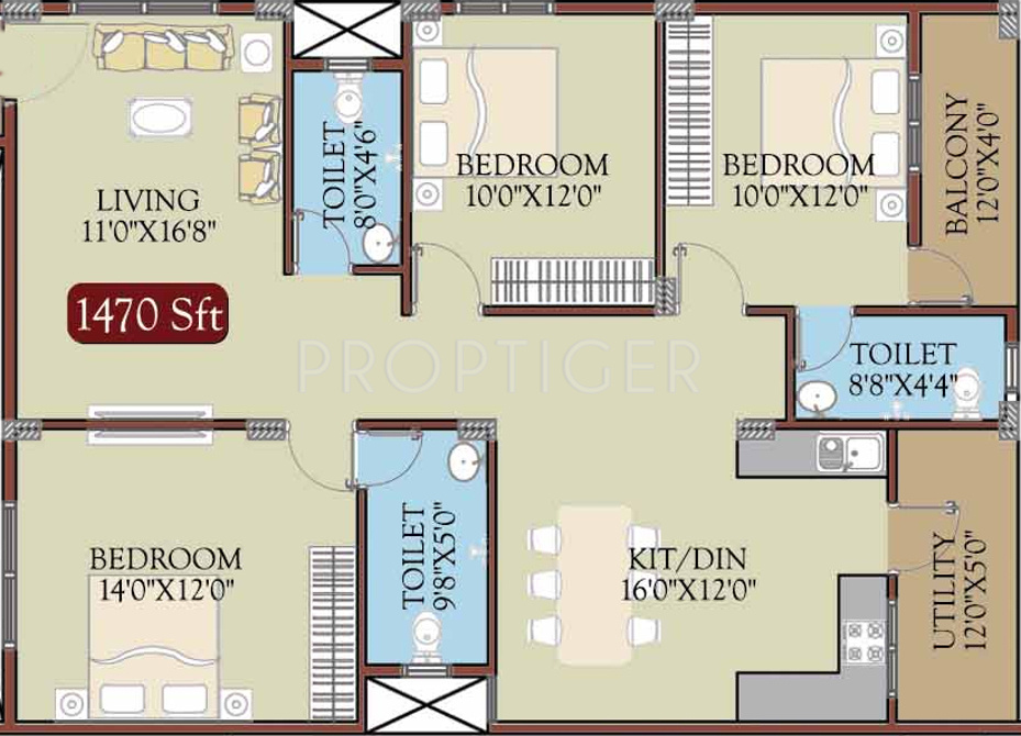 Radiant Prime Rose (3BHK+3T (1,470 sq ft) 1470 sq ft) Radiant Prime Rose (3BHK+3T (1,470 sq ft) 1470 sq ft)