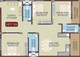 Radiant Prime Rose (3BHK+3T (1,470 sq ft) 1470 sq ft) Radiant Prime Rose (3BHK+3T (1,470 sq ft) 1470 sq ft)