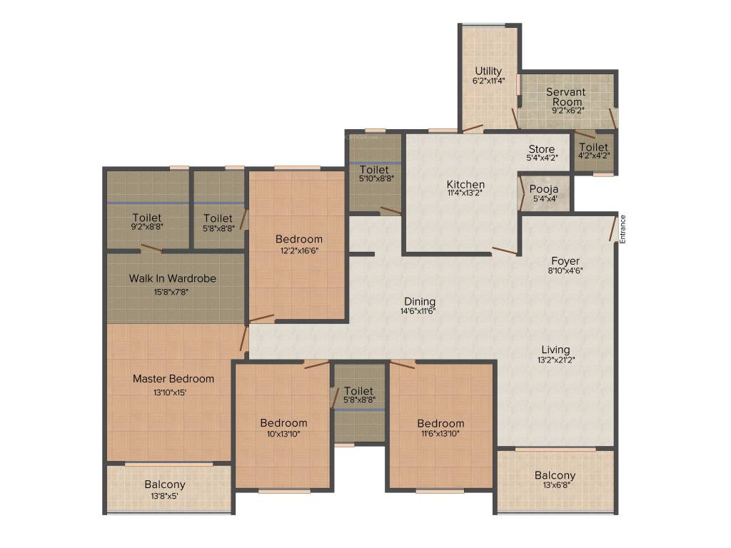 Adarsh Premia (4BHK+4T (2,905 sq ft)   Servant Room 2905 sq ft)