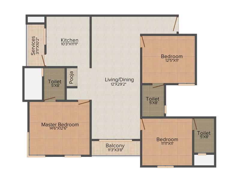 Krishna Sunville (3BHK+3T (1,618 sq ft) + Servant Room 1618 sq ft)