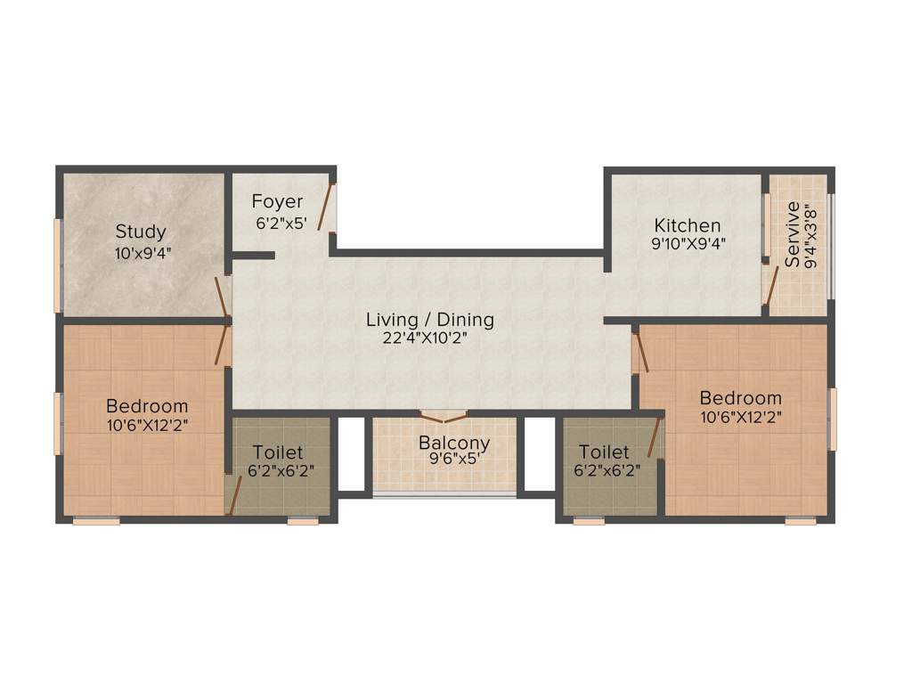 Ganga Ishana Apartments (2BHK+2T (1,459 sq ft)   Study Room 1459 sq ft)