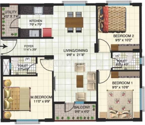 Indya The Greens (3BHK+2T (1,118 sq ft) 1118 sq ft)