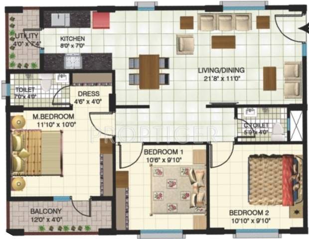 Indya The Greens (3BHK+2T (1,202 sq ft) 1202 sq ft)