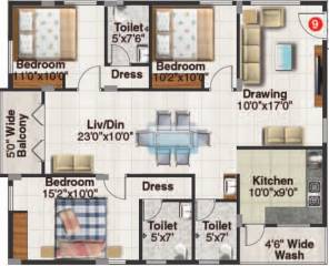 Aashrithaa Purvi Pristine (3BHK+3T (1,505 sq ft) 1505 sq ft)