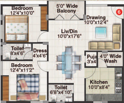 Aashrithaa Purvi Pristine (2BHK+2T (1,054 sq ft)   Pooja Room 1054 sq ft)
