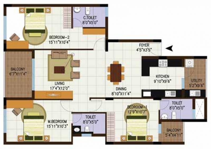 Century Central (3BHK+3T (1,710 sq ft) 1710 sq ft)