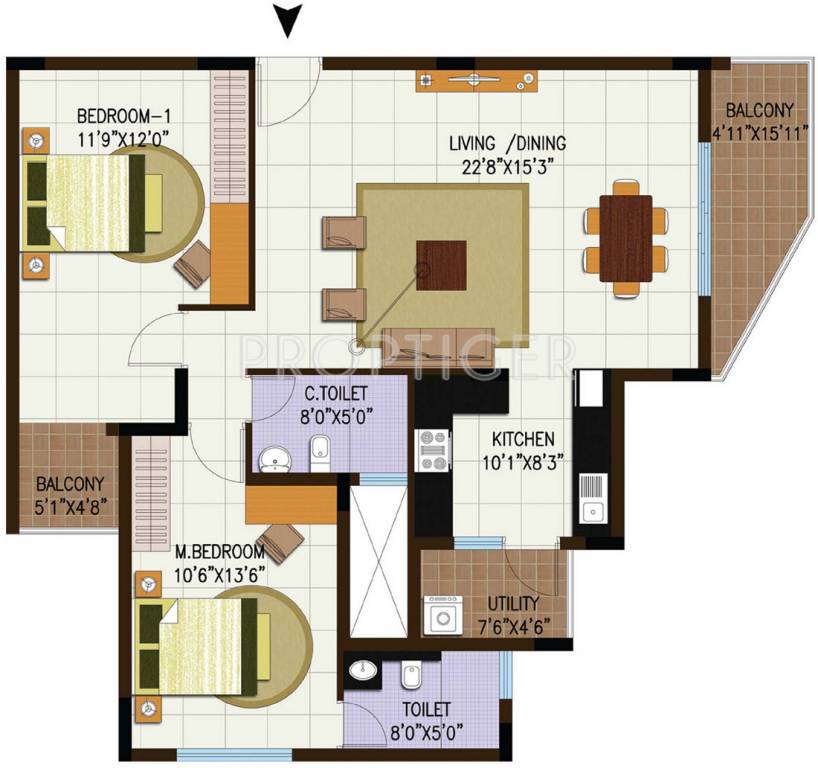 Century Central (2BHK+2T (1,300 sq ft) 1300 sq ft)
