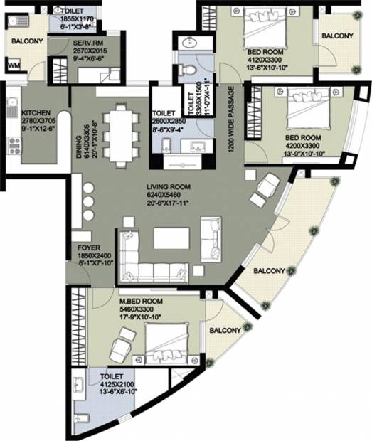 Raheja Vedaanta (3BHK+3T (2,490 sq ft) + Servant Room 2490 sq ft)