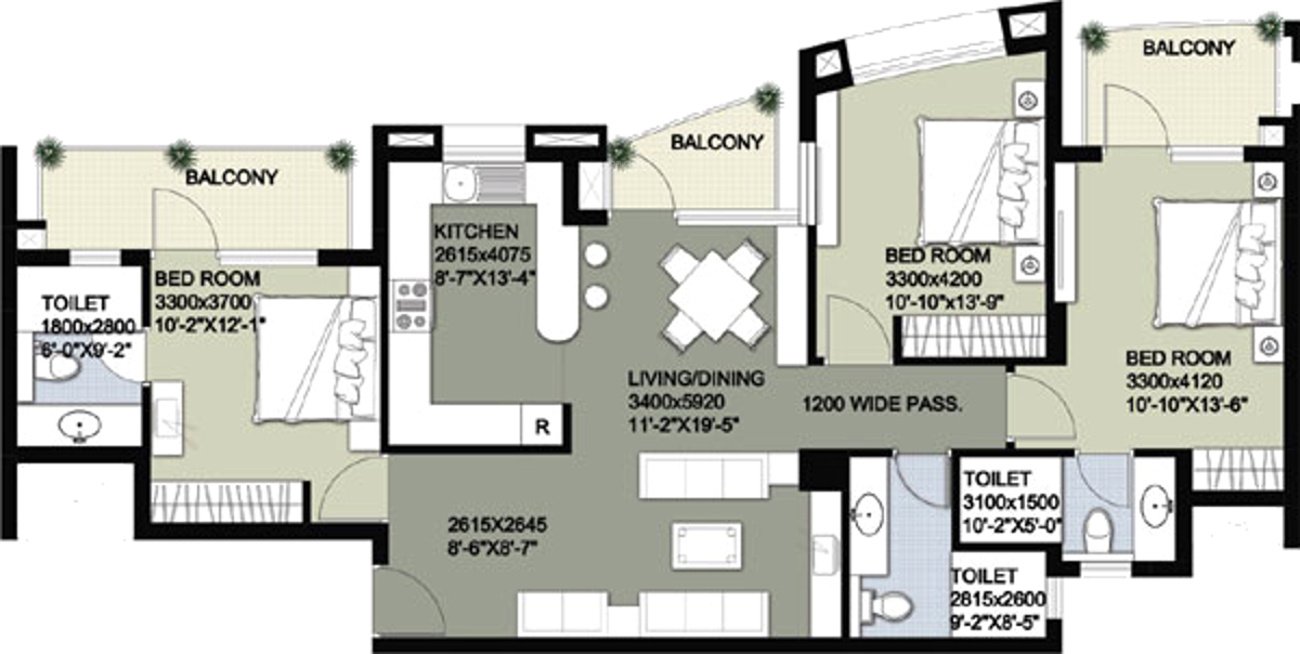 Raheja Vedaanta (3BHK+3T (1,795 sq ft) 1795 sq ft)