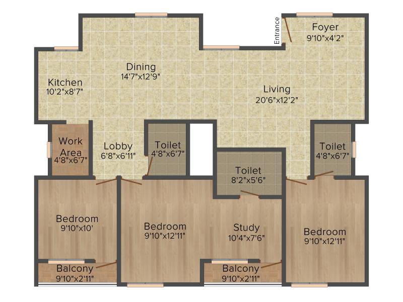 CoEvolve Placid (3BHK+3T (1,612 sq ft)   Study Room 1612 sq ft)