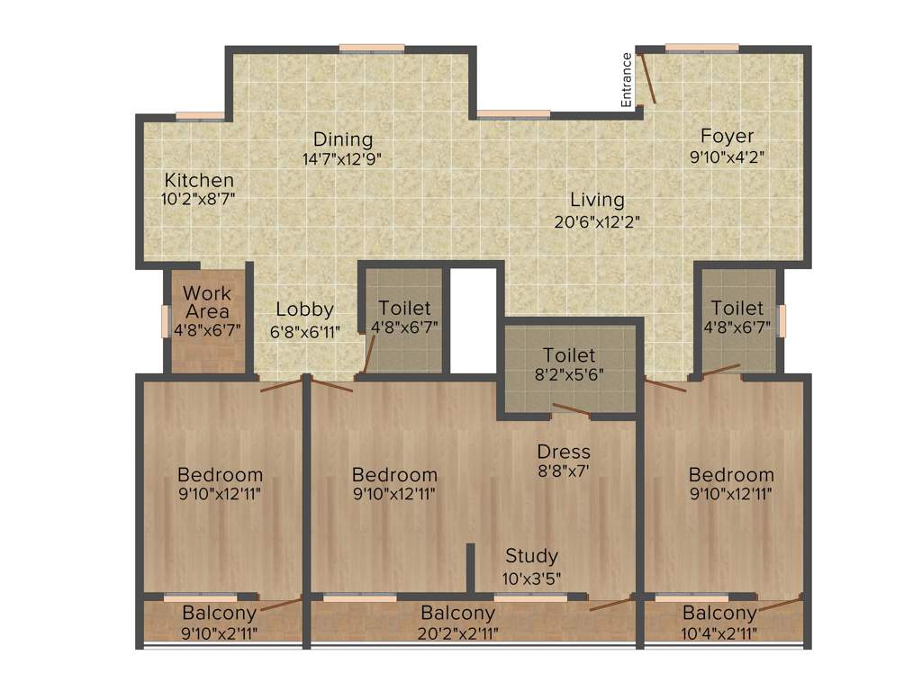 CoEvolve Placid (3BHK+3T (1,814 sq ft)   Study Room 1814 sq ft)