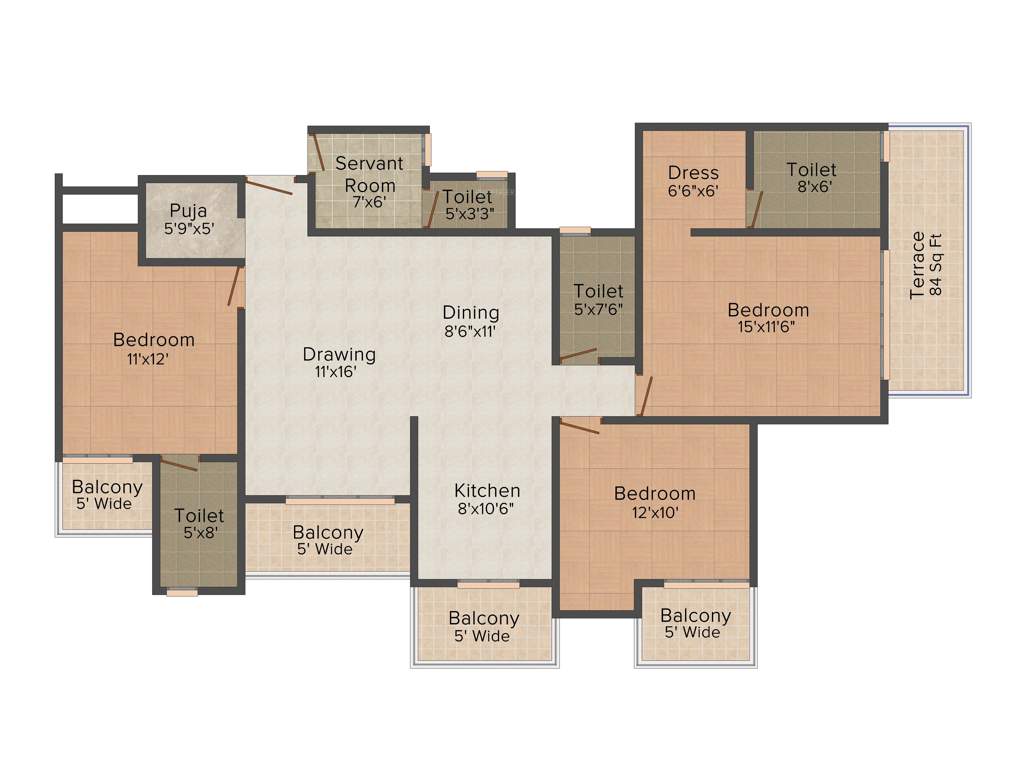 NewTech La Galaxia (3BHK+4T (1,845 sq ft) + Servant Room 1845 sq ft)