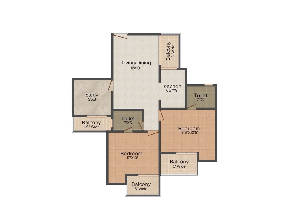 Divyansh Flora (2BHK+2T (1,340 sq ft) Study Room 1340 sq ft)