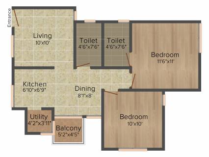 942 sq ft 2 BHK Floor Plan Image - Vishranthi Homes Sundarakand Available  for sale 