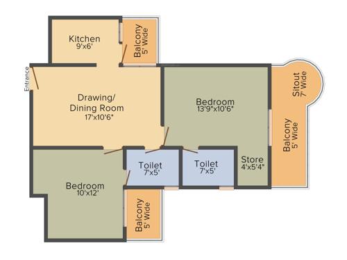 Ajnara Ambrosia (2BHK+2T (1,095 sq ft) 1095 sq ft)