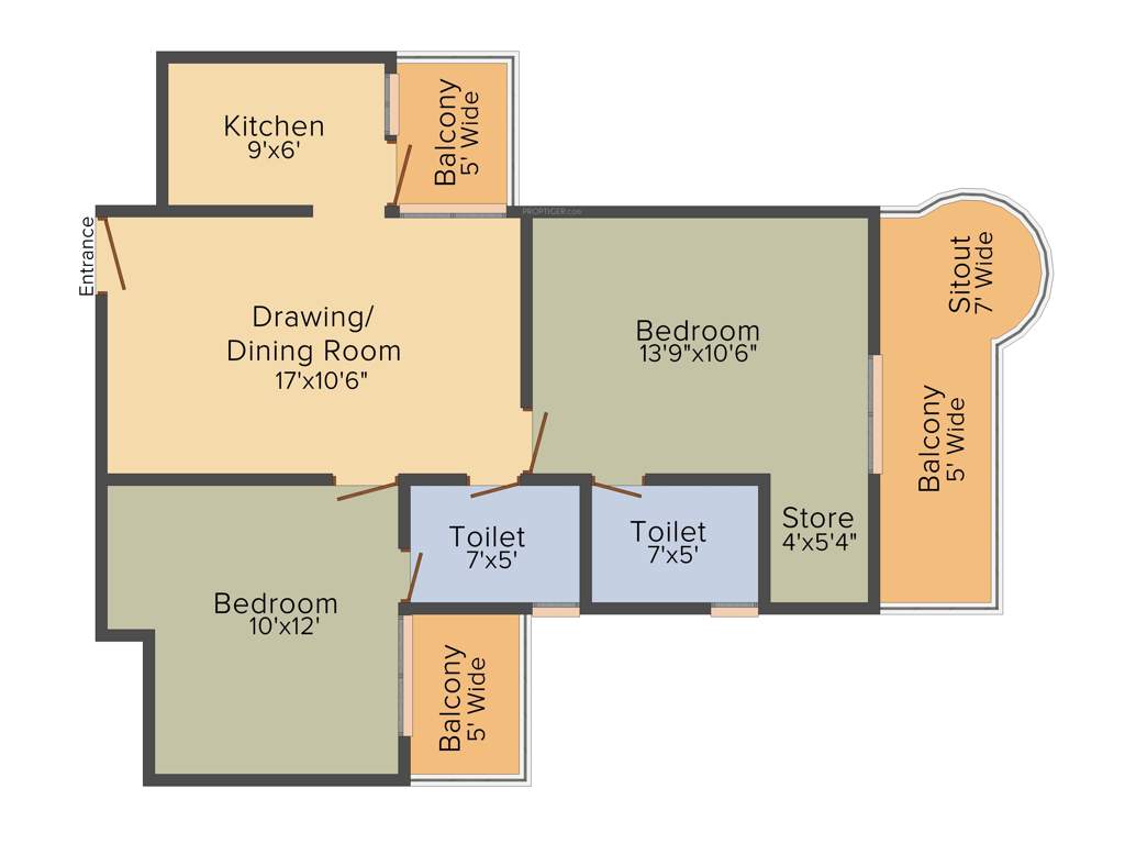 Ajnara Ambrosia (2BHK+2T (1,095 sq ft) 1095 sq ft)