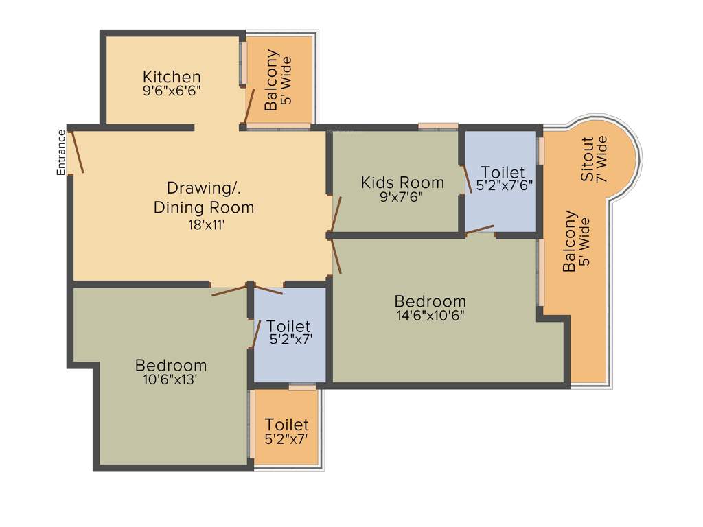 Ajnara Ambrosia (2BHK+2T (1,255 sq ft) 1255 sq ft)