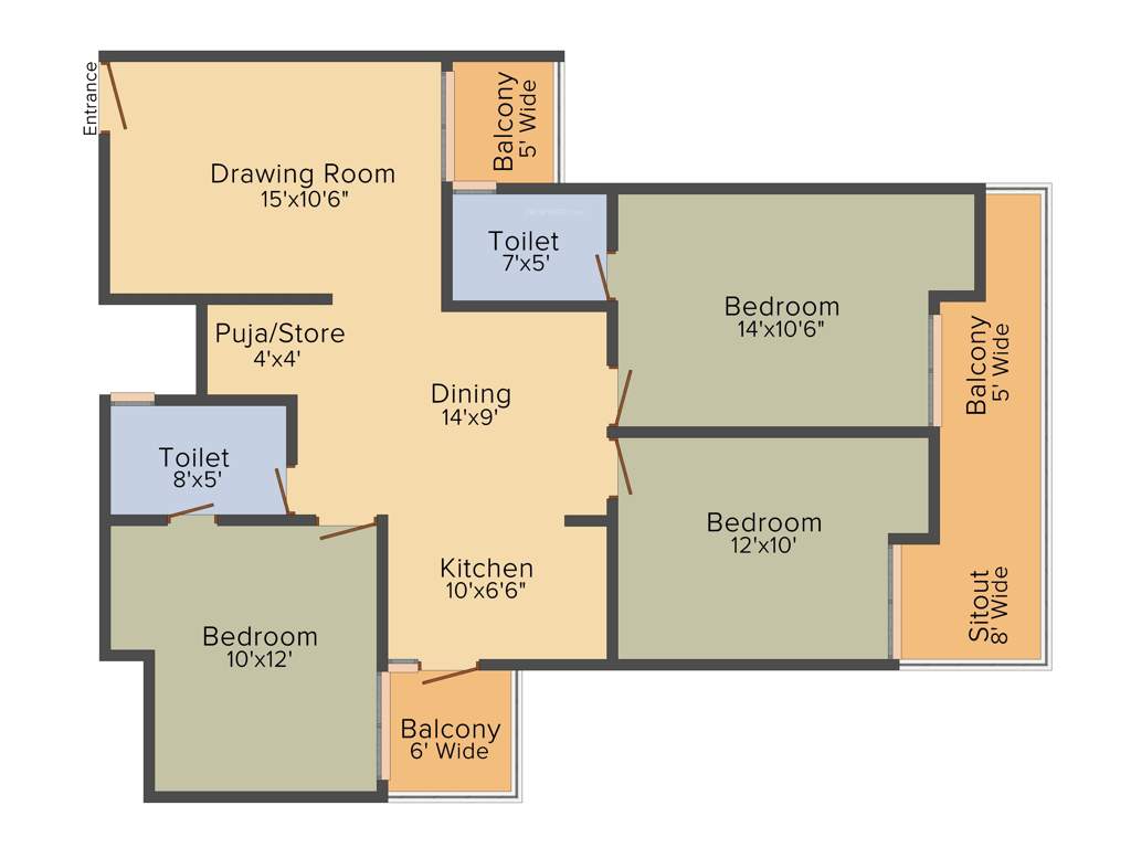 Ajnara Ambrosia (3BHK+2T (1,475 sq ft) 1475 sq ft)