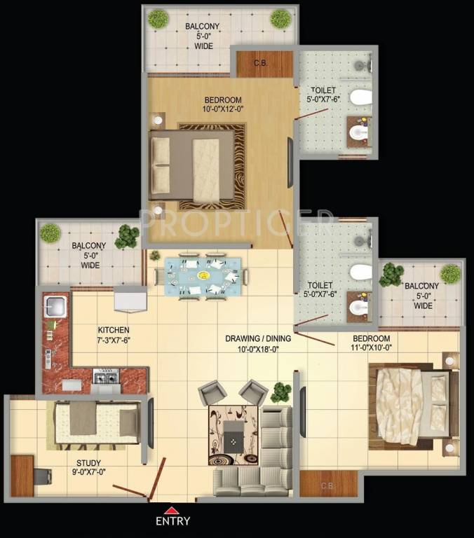 Victory Amara (2BHK+2T (1,210 sq ft) Study Room 1210 sq ft)