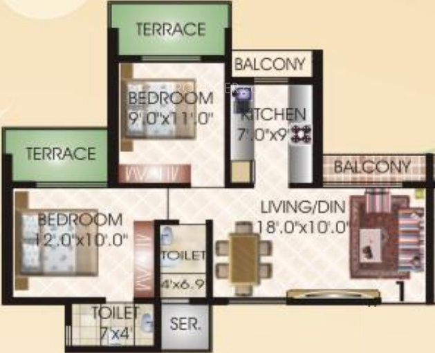Juhi Niharika Residency (2BHK+2T (960 sq ft) 960 sq ft)