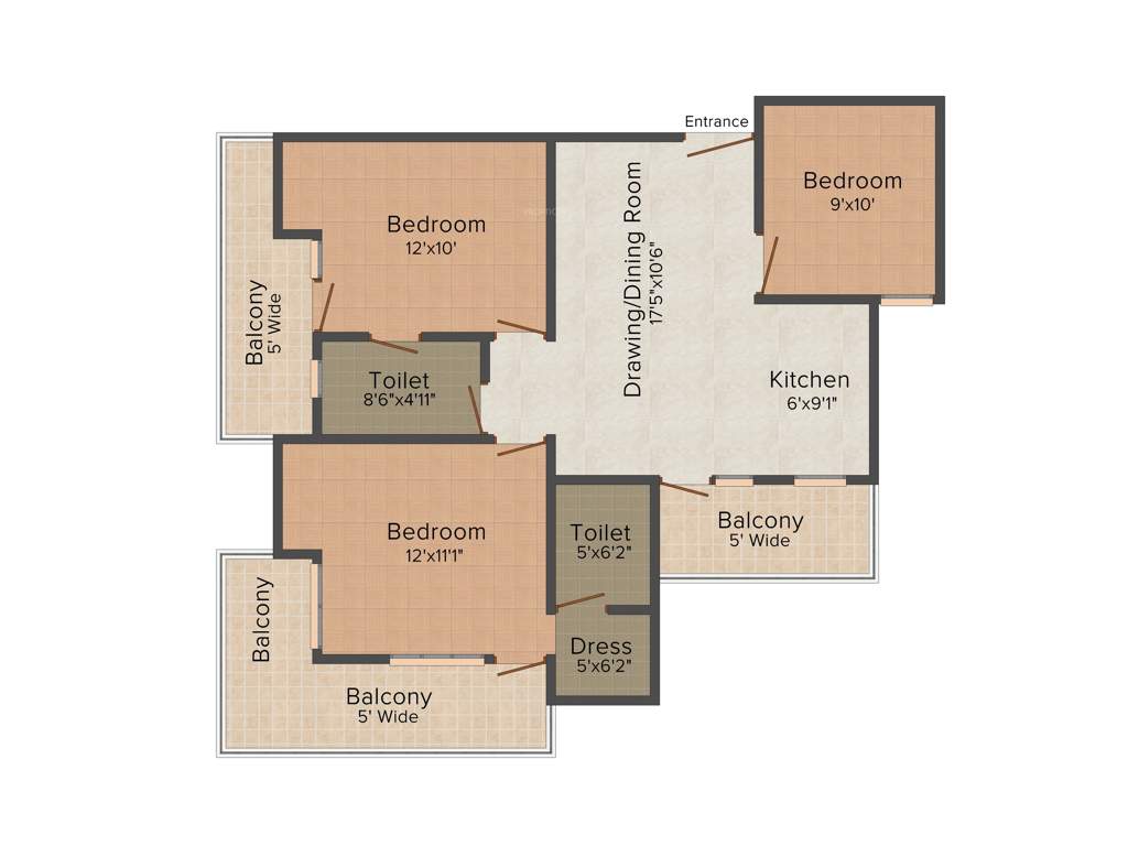 Panchsheel Primrose (3BHK+2T (1,297 sq ft) 1297 sq ft)