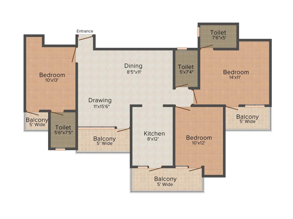 Panchsheel Primrose (3BHK+3T (1,562 sq ft) 1562 sq ft)