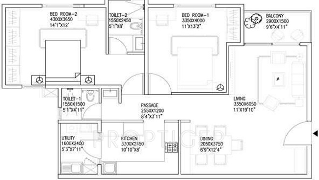 Nandhini Prakruthi Solitaire (2BHK+2T (1,250 sq ft) 1250 sq ft)