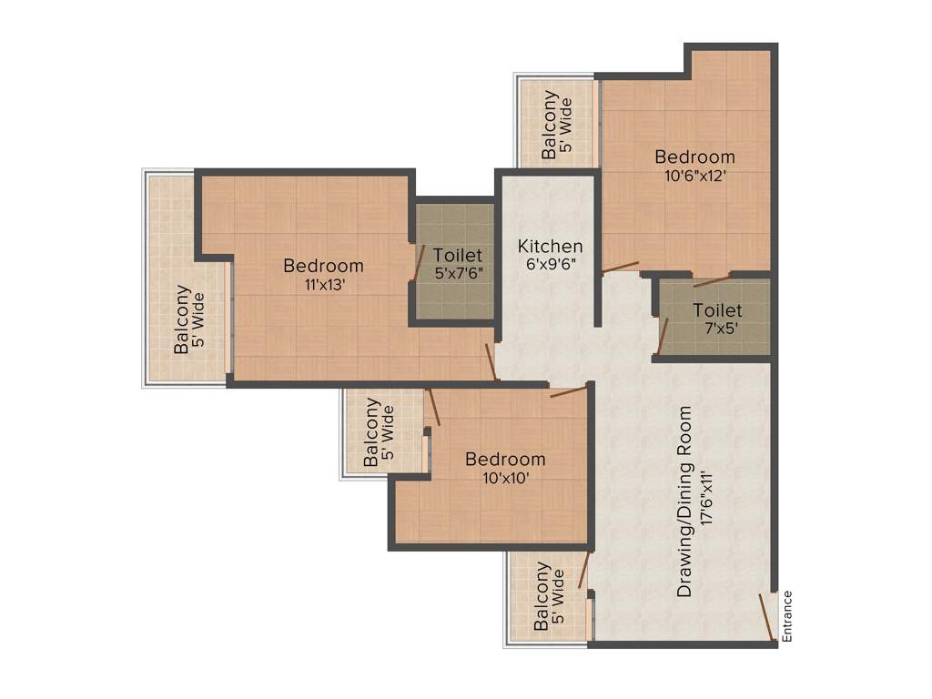 Supertech Grand Circuit (3BHK+2T (1,295 sq ft) 1295 sq ft)