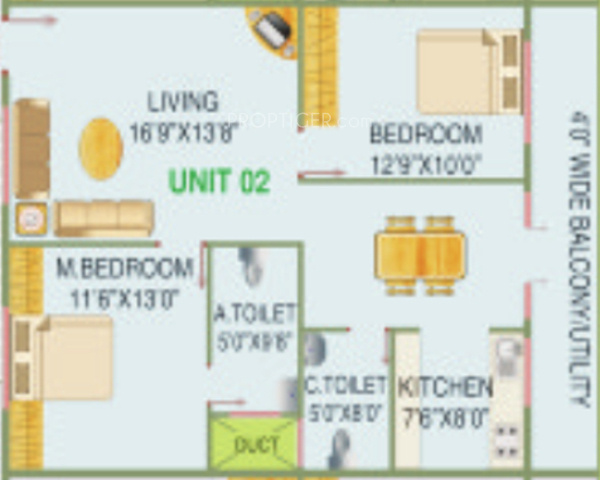 Floor Plan (2BHK+2T (1,192 sq ft) 1192 sq ft) Elegant Orchid Floor Plan (2BHK+2T (1,192 sq ft) 1192 sq ft)