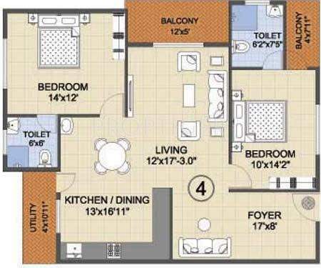 Ankshu Wisteria (2BHK+2T (1,070 sq ft) 1070 sq ft)