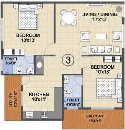 Ankshu Wisteria (2BHK+2T (1,175 sq ft) 1175 sq ft)