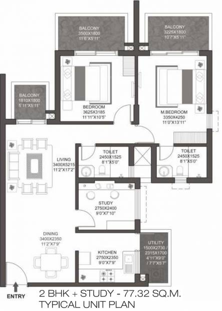 Godrej Summit (2BHK+2T (1,446 sq ft) + Study Room 1446 sq ft)