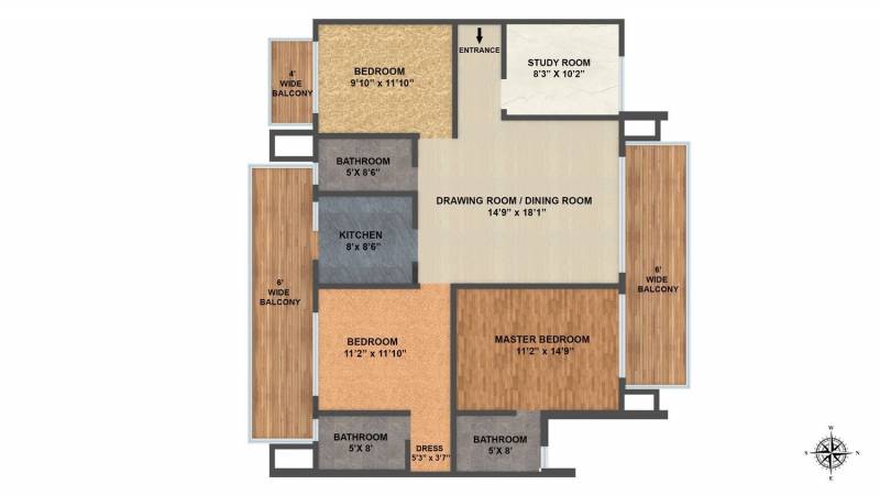 ILD Arete (3BHK+3T (1,765 sq ft) + Study Room 1765 sq ft)