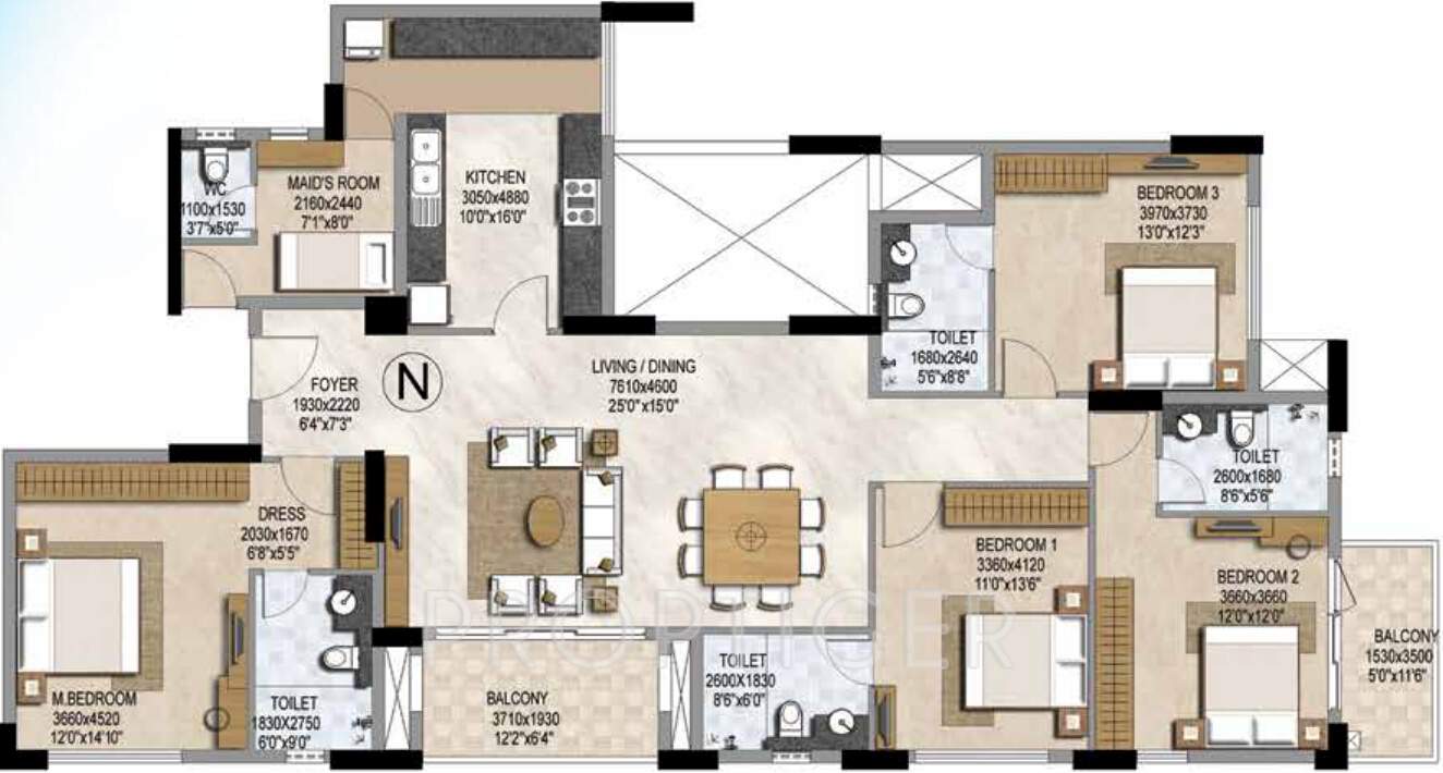Prestige Misty Waters (4BHK+4T (2,483 sq ft) + Servant Room 2483 sq ft)