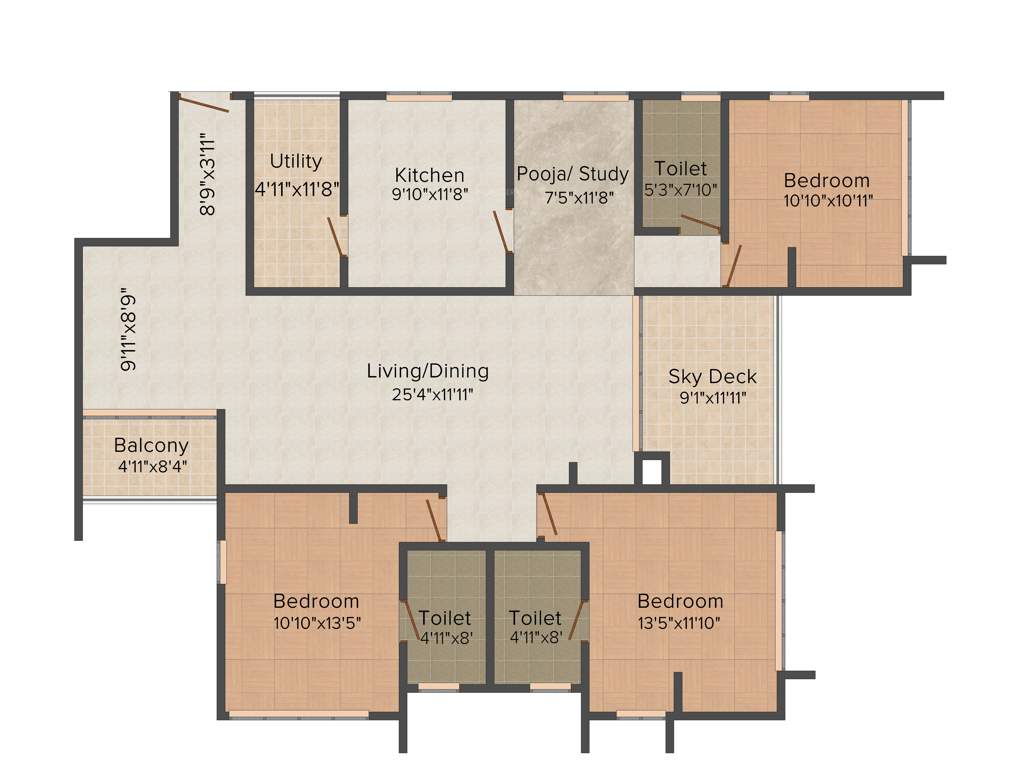 Newry Park Tower (3BHK+3T (1,988 sq ft) + Pooja Room 1988 sq ft)